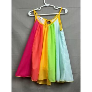 Girls Rainbow Swing Tank Top Size S, Summer Sleeveless Shirt Colorful Flowy